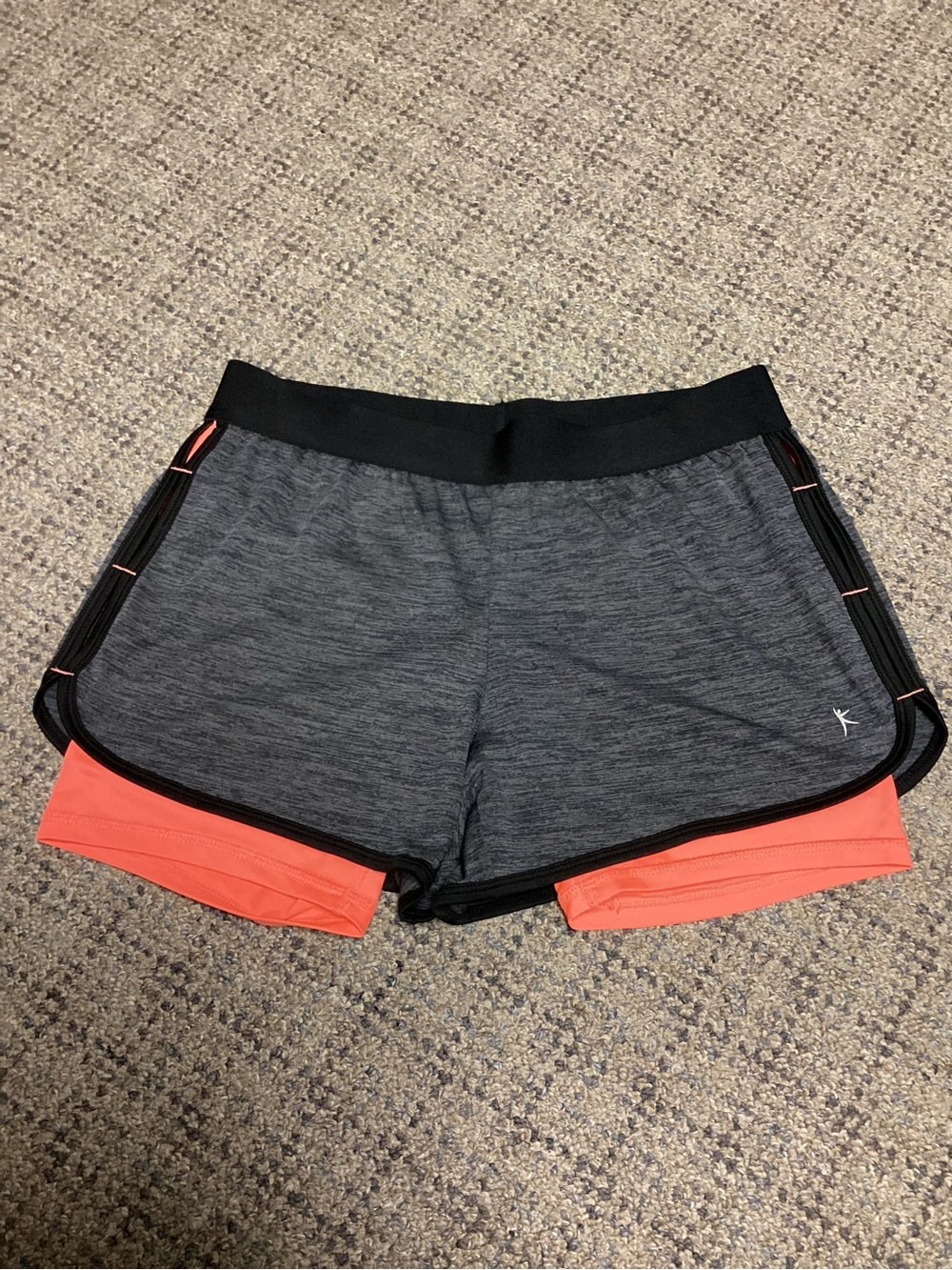Danskin Now Semi Fitted Black Gray Coral Layered Athletic Shorts * Size S